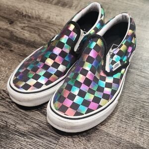 Vans Women's 7.5 Iridescent Checkered Slip-On Sneakers